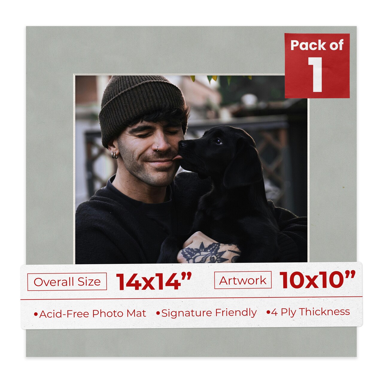 Light Grey Suede Mat Board for 14x14 Frames - Fits 10x10 Photos